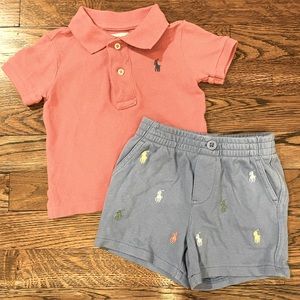 9 month Pique Ralph Lauren Polo coral polo shirt and short set